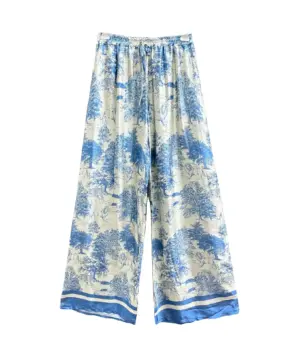 Hose Toile de Jouy Muster mit Seide Jeansblau
