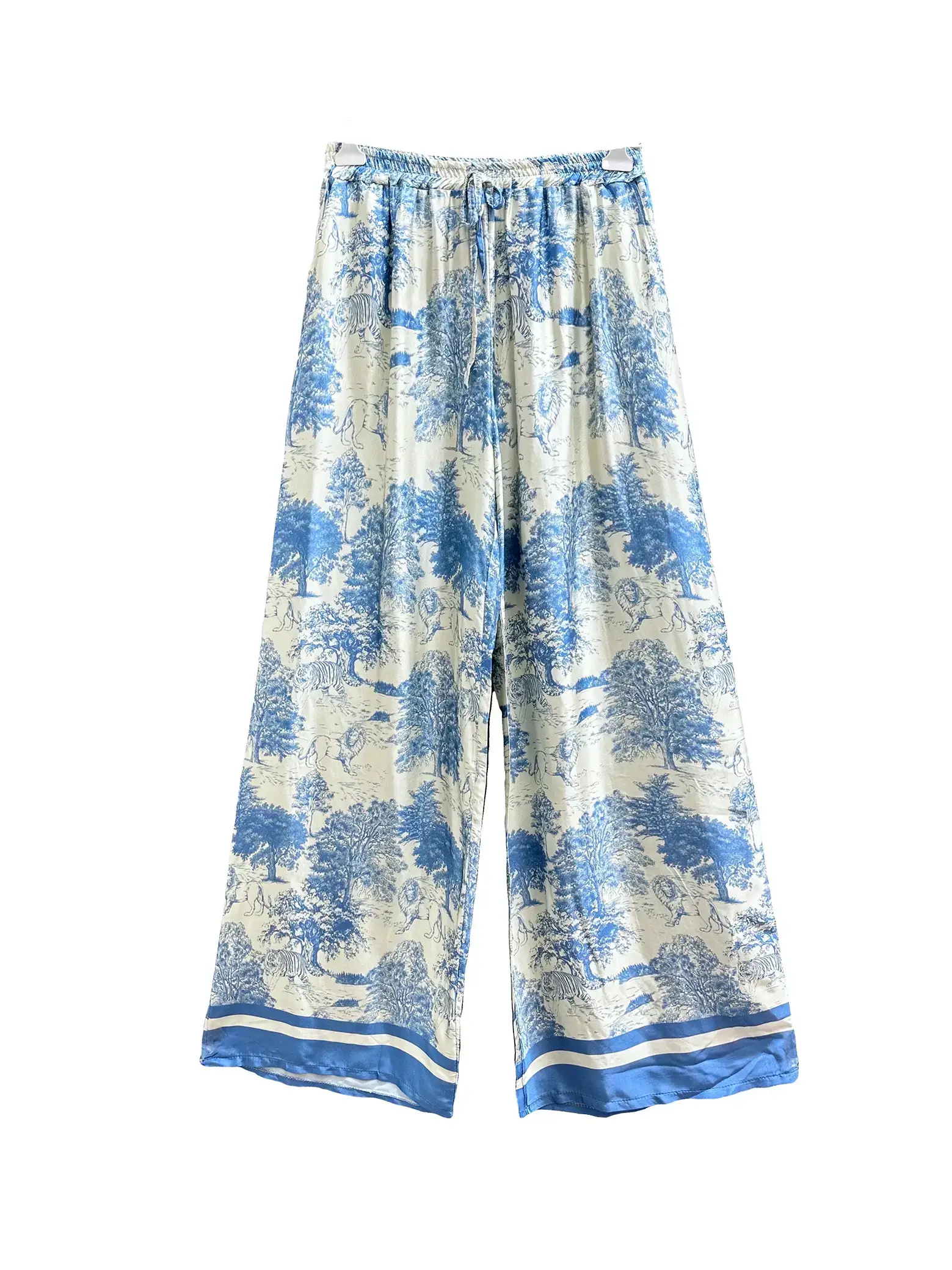 Hose Toile de Jouy Muster mit Seide Jeansblau
