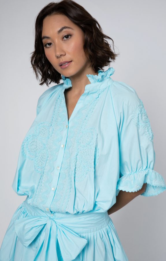 Juliet Dunn Kleid Bluson mit Rick Rack strickerei Opal – Bild 4