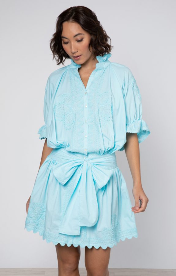 Juliet Dunn Kleid Bluson mit Rick Rack strickerei Opal