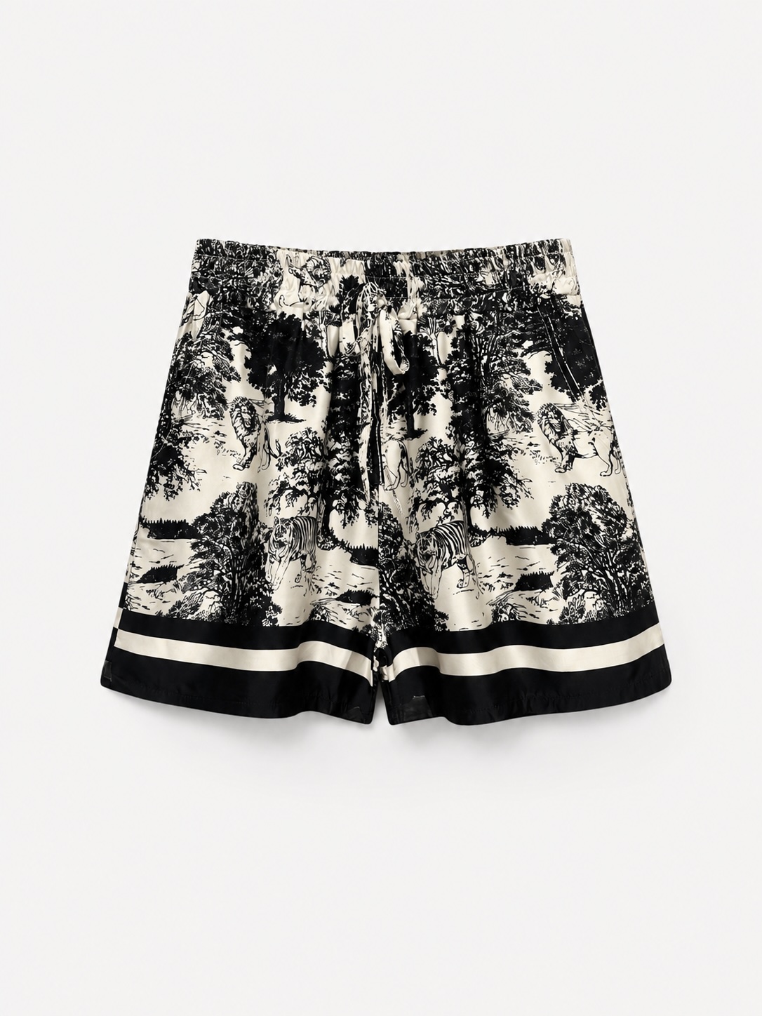 Hose Toile de Jouy Muster mit Seide Schwarz kurz – Bild 2