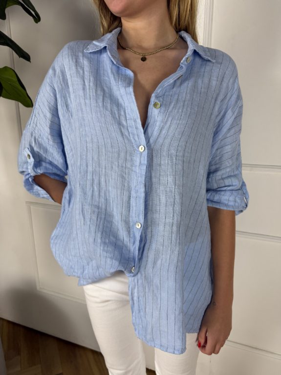 Leinen Bluse Hellblau
