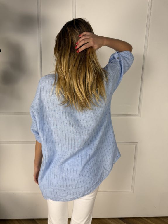 Leinen Bluse Hellblau – Bild 2