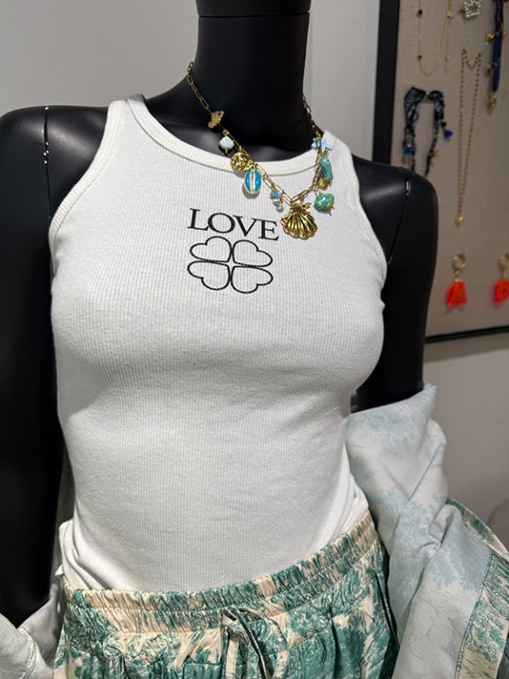 Love Tanktop – Weiß mit schwarzem Print