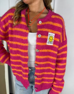 Smiley Cardigan in Orange und Magenta gestreift