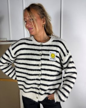 Smiley Cardigan in Schwarz und Off White gestreift