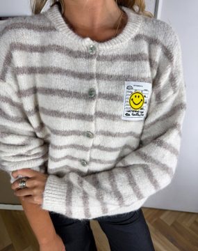 Smiley Cardigan in Off White und Grau gestreift