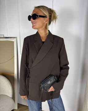 Oversized Wickelblazer in Dunkelbraun