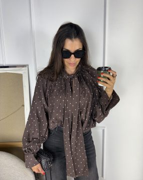 Polka Dot Bluse in Braun 