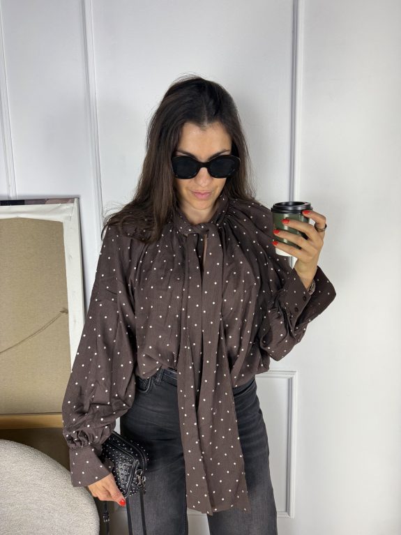 Polka Dot Bluse in Braun 