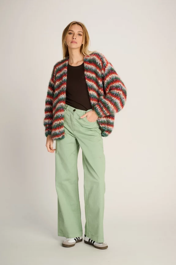 Les tricots Valeintine Cardigan grün, rot & beige – Bild 2