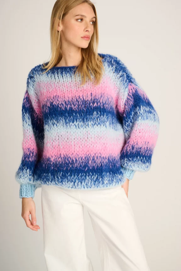 Les Tricots Olivia Pullover blau, dunkelblau und rosa gestreift – Bild 2