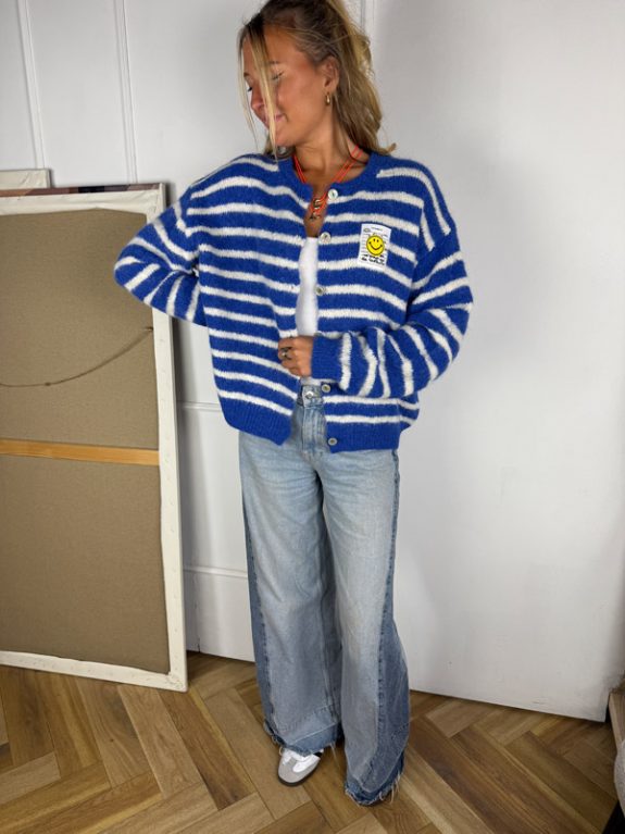 Smiley Cardigan in Royalblau und Weiß gestreift