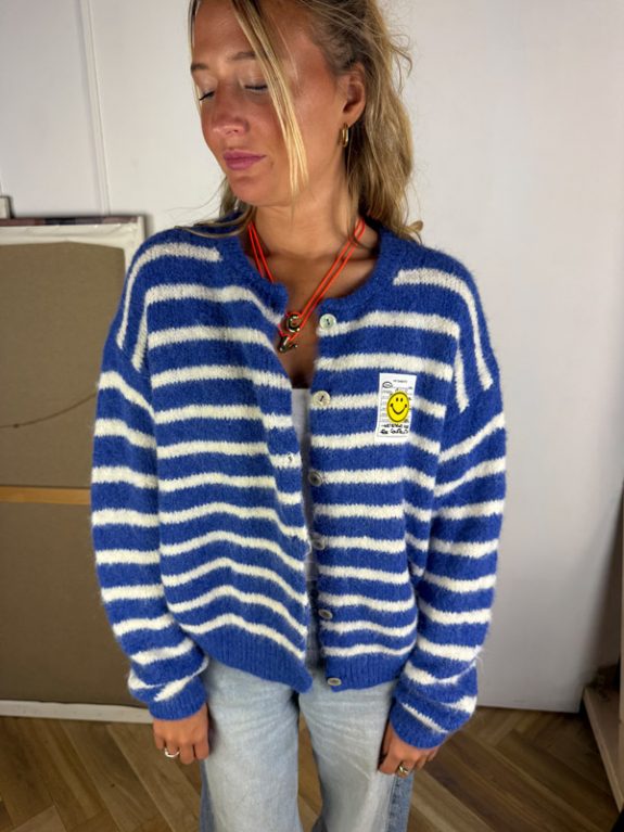 Smiley Cardigan in Royalblau und Weiß gestreift – Bild 5