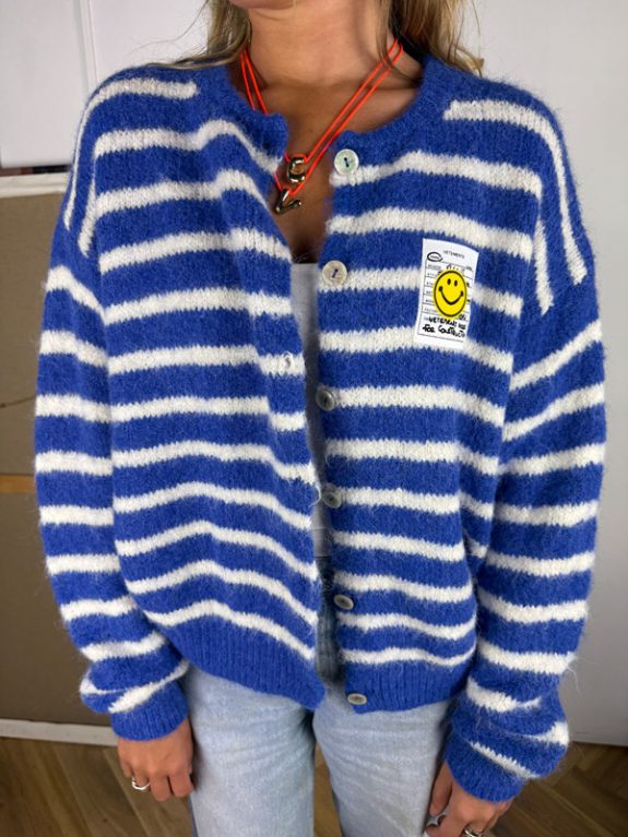 Smiley Cardigan in Royalblau und Weiß gestreift – Bild 2