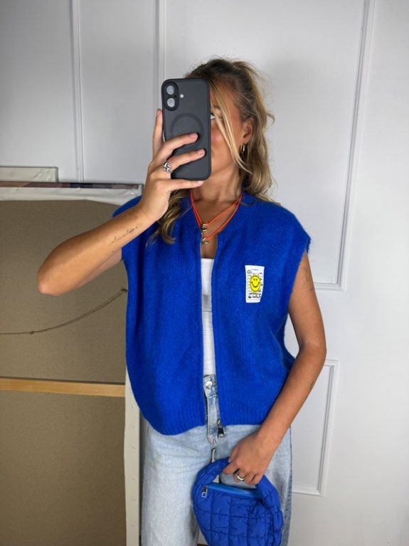 Smiley Cardigan Weste in Royalblau