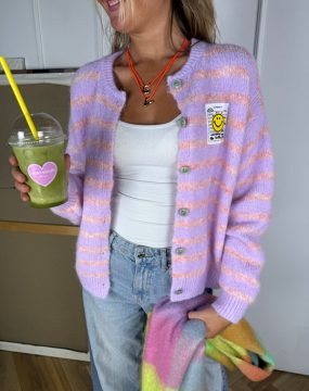 Smiley Cardigan in Lila und Rosa gestreift
