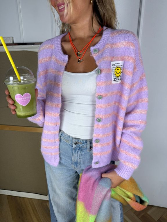Smiley Cardigan in Lila und Rosa gestreift