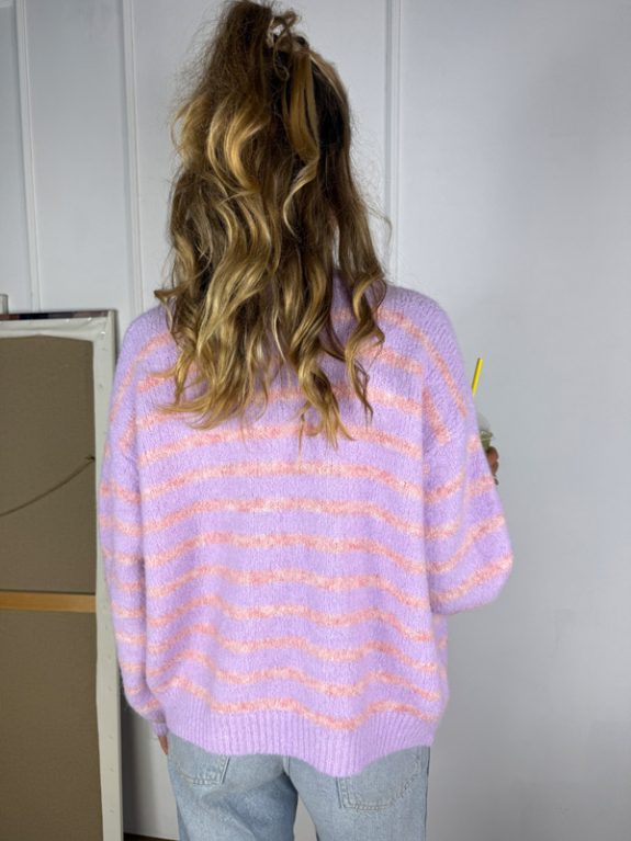 Smiley Cardigan in Lila und Rosa gestreift – Bild 3