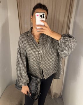 Karrierte Bluse mit Glitzer Steinen