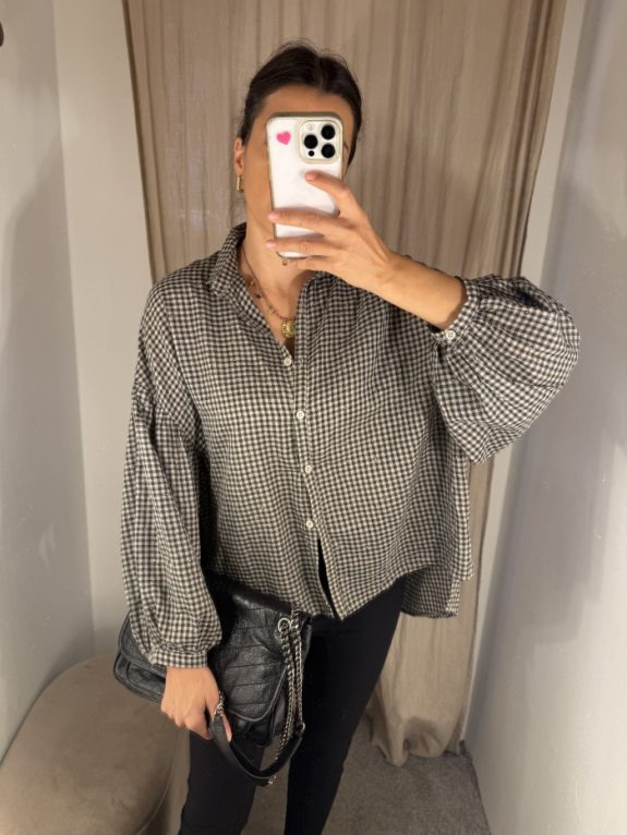 Karrierte Bluse mit Glitzer Steinen