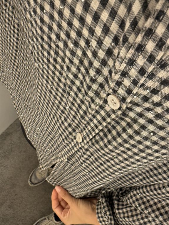 Vichy Bluse weiss schwarz mit Glitzersteinchen – Bild 2