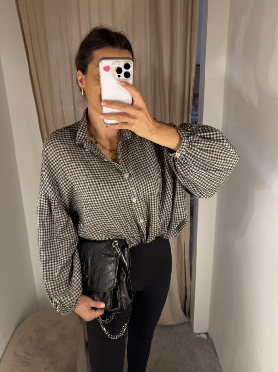 Vichy Bluse weiss schwarz mit Glitzersteinchen – Bild 3