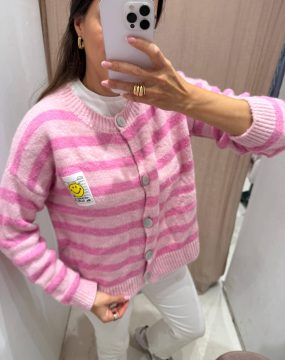 Smiley Cardigan in Pink und Rosa gestreift