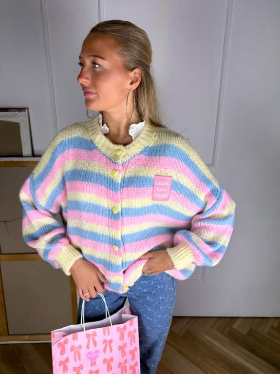 Crème de la Crème Oversized Cardigan Gelb, Blau & Babyrosa – Bild 2