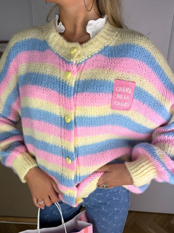 Crème de la Crème Oversized Cardigan Gelb, Blau & Babyrosa – Bild 3