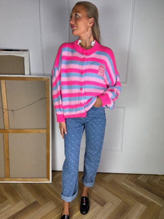 Crème de la Crème Oversized Cardigan Blau, Rosa & Pink