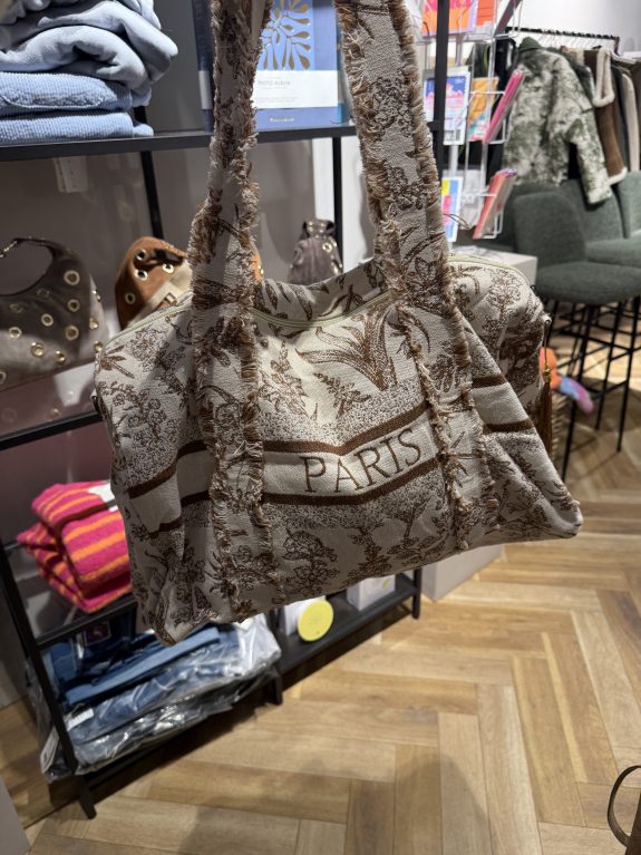 Große Stofftasche mit Wald- & Wiesen-Print – Braun & Off-White