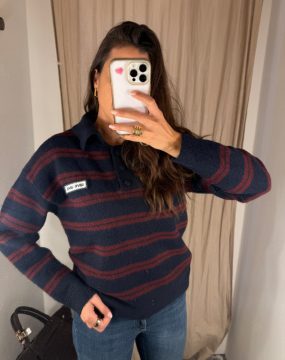 Love-Love Pulli mit Streifenmuster in Dunkelblau mit Bordeaux