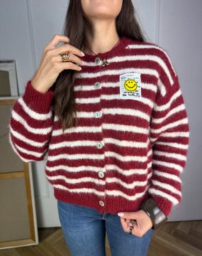 Smiley Cardigan | Dunkelrot & Weiß gestreift