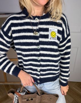 Smiley Cardigan | Dunkelblau & Weiß gestreift