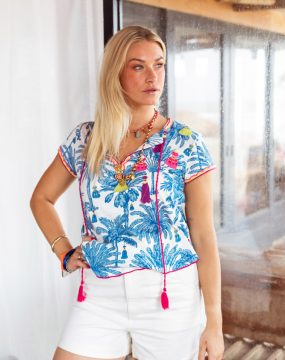 Place du Soleil Bluse mit Palmendruck