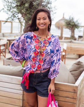 Place du Soleil Bluse mit Animal Print und Stickerei