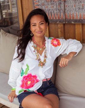 Place du Soleil Bluse mit Blumenstickerei