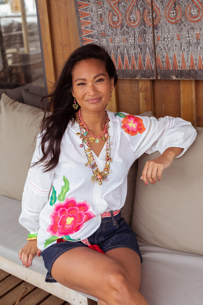 Place du Soleil Bluse mit Blumenstickerei