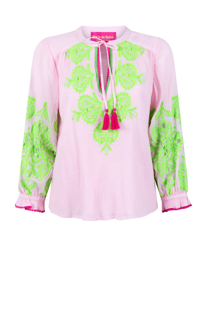Place du Soleil rosa Bluse mit neon Stickerei – Bild 2