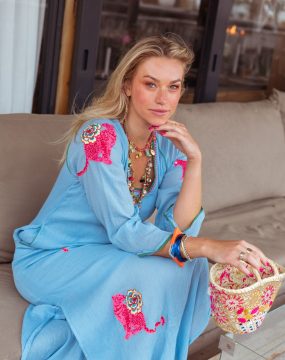 Place du Soleil Kleid mit Tiger Stickerei