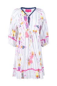 weisses kleid mit blau pinken ikat muster