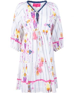 weisses kleid mit blau pinken ikat muster