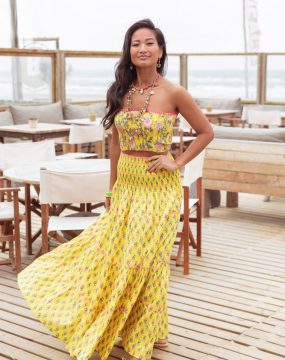 Place du Soleil gelber Maxirock mit Blumenprint