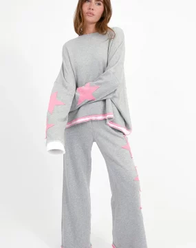 Sweatshirt „Hopewell“ – Jamaica Terry | Grau mit rosa Sternen