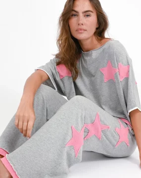 Sweathose mit Stern-Patches – Jamaica Terry | Grau mit rosa Sternen