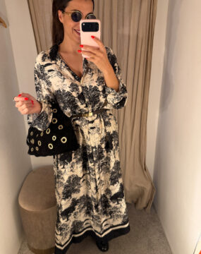 Toile de Jouy Kleid mit Knöpfen off white schwarz