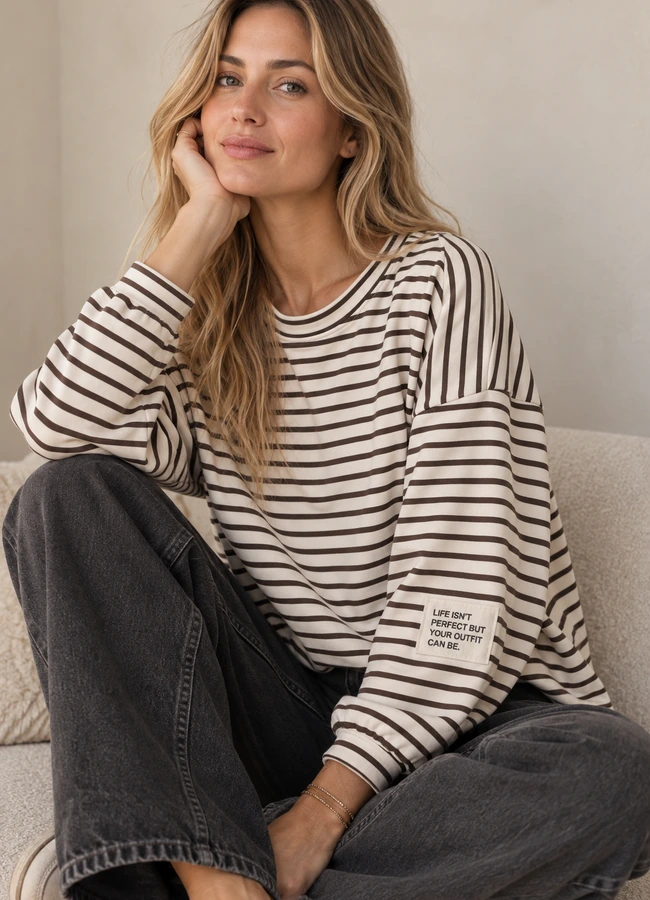 Sweatshirt Beige-Braun gestreift – Bild 3