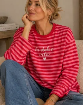 Longsleeve in Pink-Rot gestreift