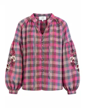 Karierte Bluse mit Stickerei